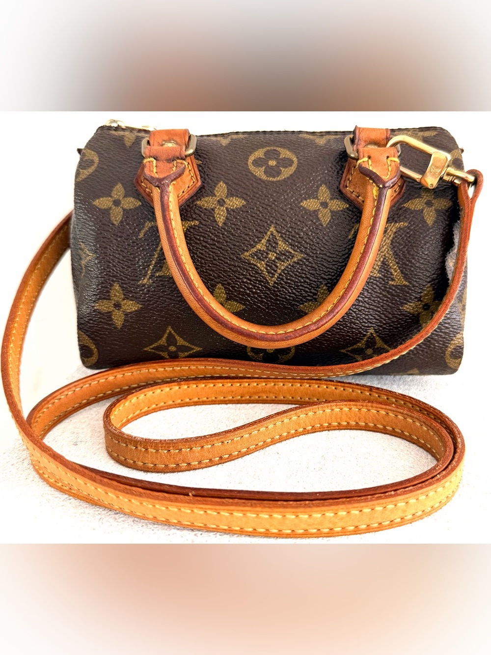 LOUIS VUITTON Vintage Nano Mini Speedy HL Monogram Bag + LV Strap